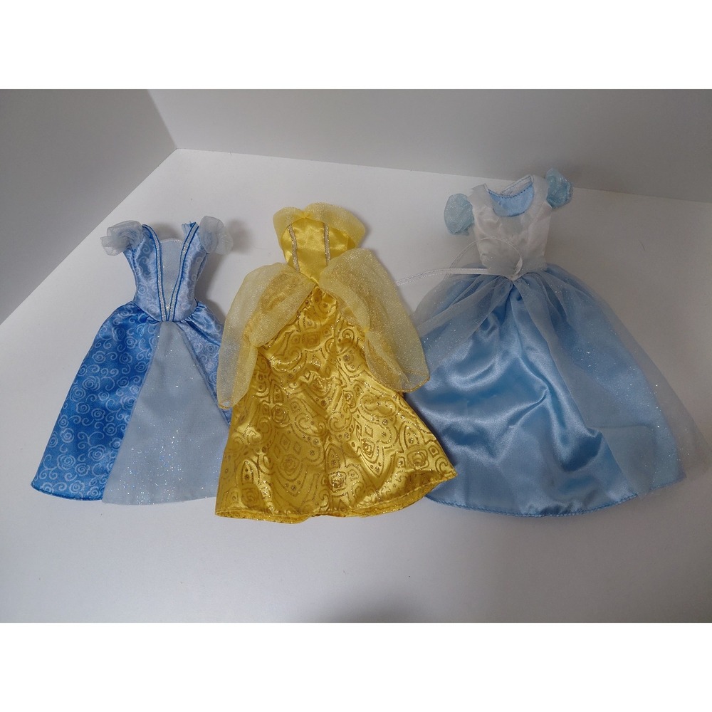 Disney Princess Doll Clothes Lot Belle Yellow Gown Cinderella Blue Dress 3pc